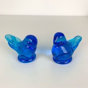 Set Of 2 Blue Bird Of Happiness Figurine Signed Leo Ward 1990 Ron Ray 1991 Vtg